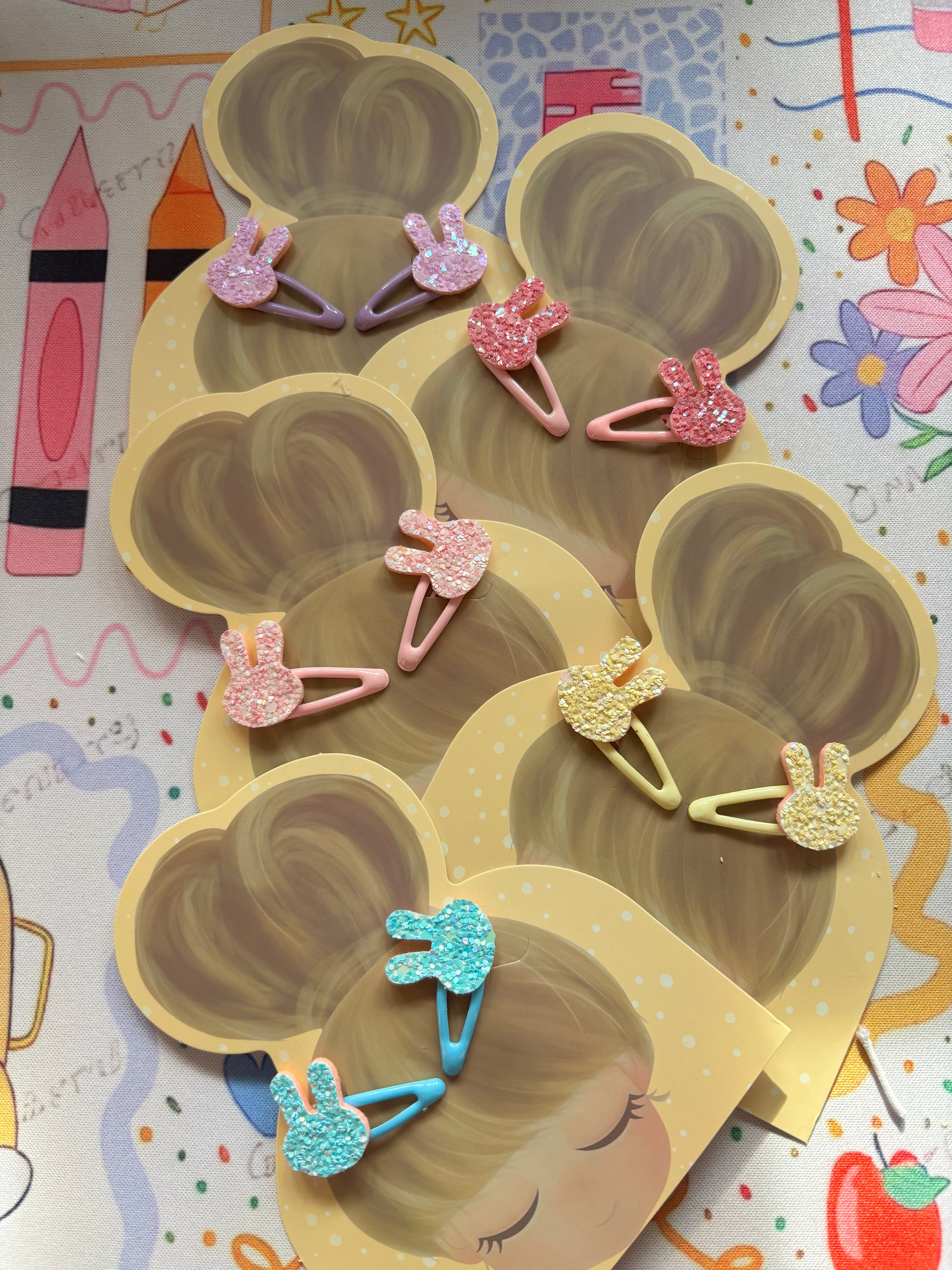 Glitter bunny hair clips