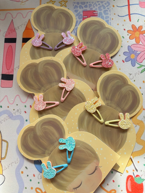 Glitter bunny hair clips